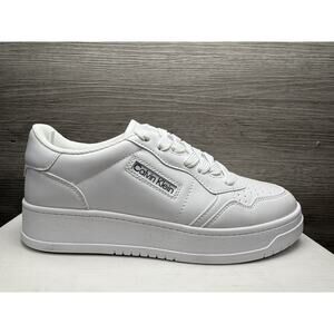 Calvin Klein Faux Leather Lace Up Low Top Sneaker White 7.5